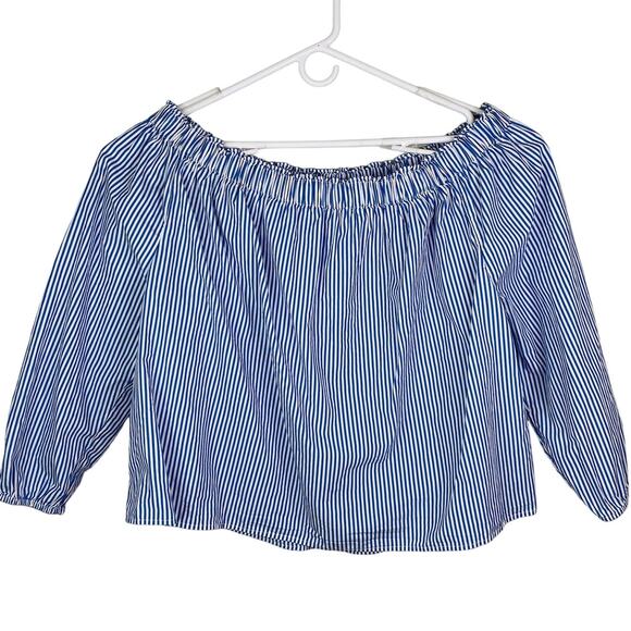 GAP Top XXL Off Shoulder Blue White Striped Lightweight New - Picture 5 of 9